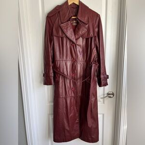 Vintage 70s - 80s Etienne Aigner Womens Leather Trench Coat Red Burgundy Wine 10